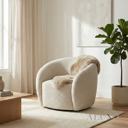 Nolita Swivel Chair – Latte Grey-Milk Teddy Bouclé | 360° Organic Design
