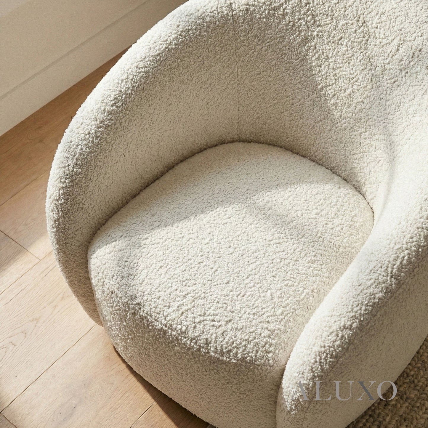 Nolita Swivel Chair – Latte Grey-Milk Teddy Bouclé | 360° Organic Design