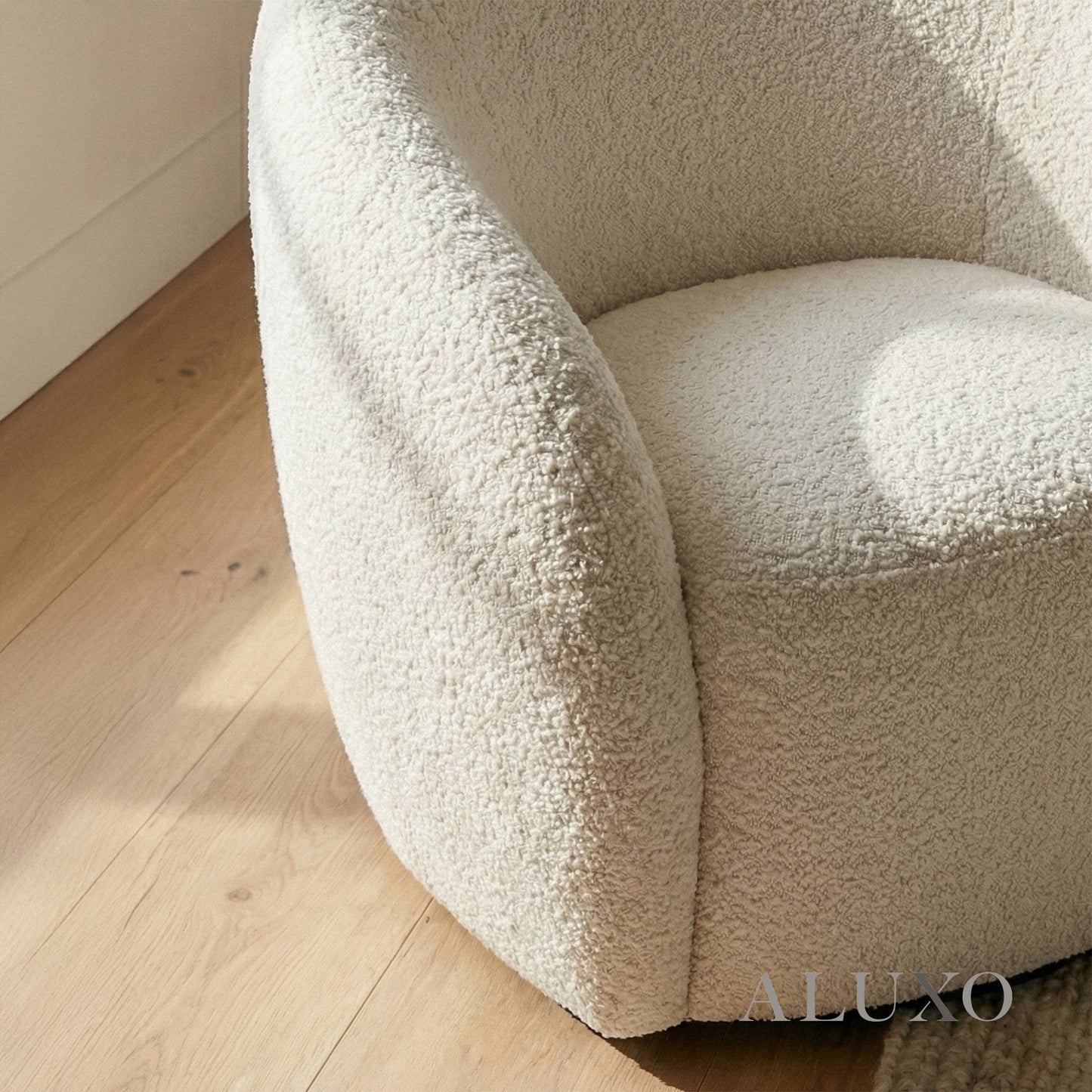 Nolita Swivel Chair – Latte Grey-Milk Teddy Bouclé | 360° Organic Design