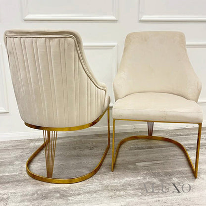 Loki 1.8m Rectangular Gold Dining Set – Cream Sintered Stone Table with 4/6 Olivia Velvet Chairs