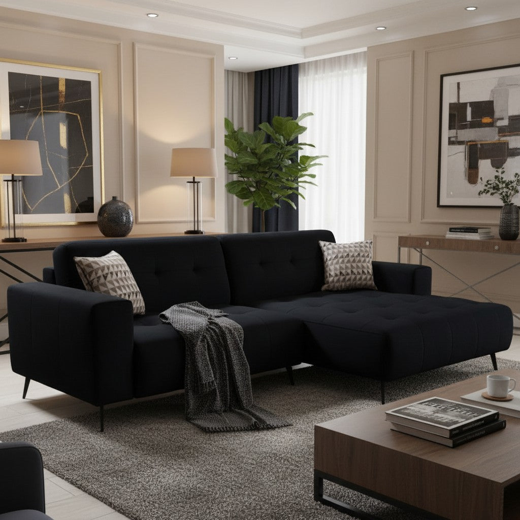 Oslo Open 2 Piece Plan Sofa In Dark Suede (Bison Black) Velvet Fabric