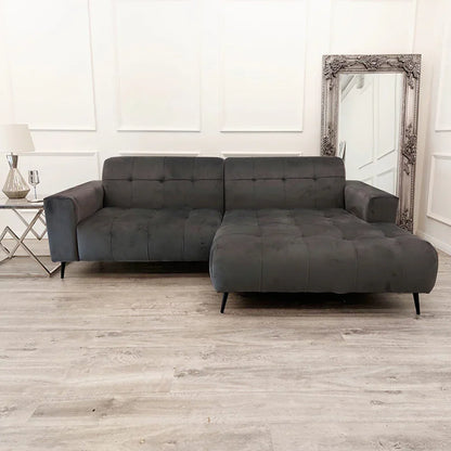 Oslo Open 2 Piece Plan Sofa In Steel Grey Velvet Fabric