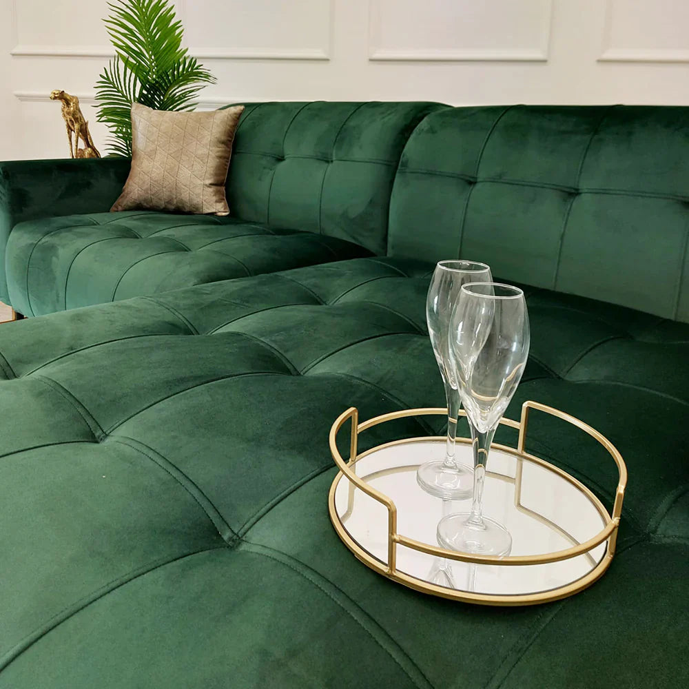 Oslo Open 2 Piece Plan Sofa In Emerald Green Velvet Fabric