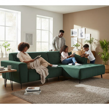 Oslo Open 2 Piece Plan Sofa In Emerald Green Velvet Fabric