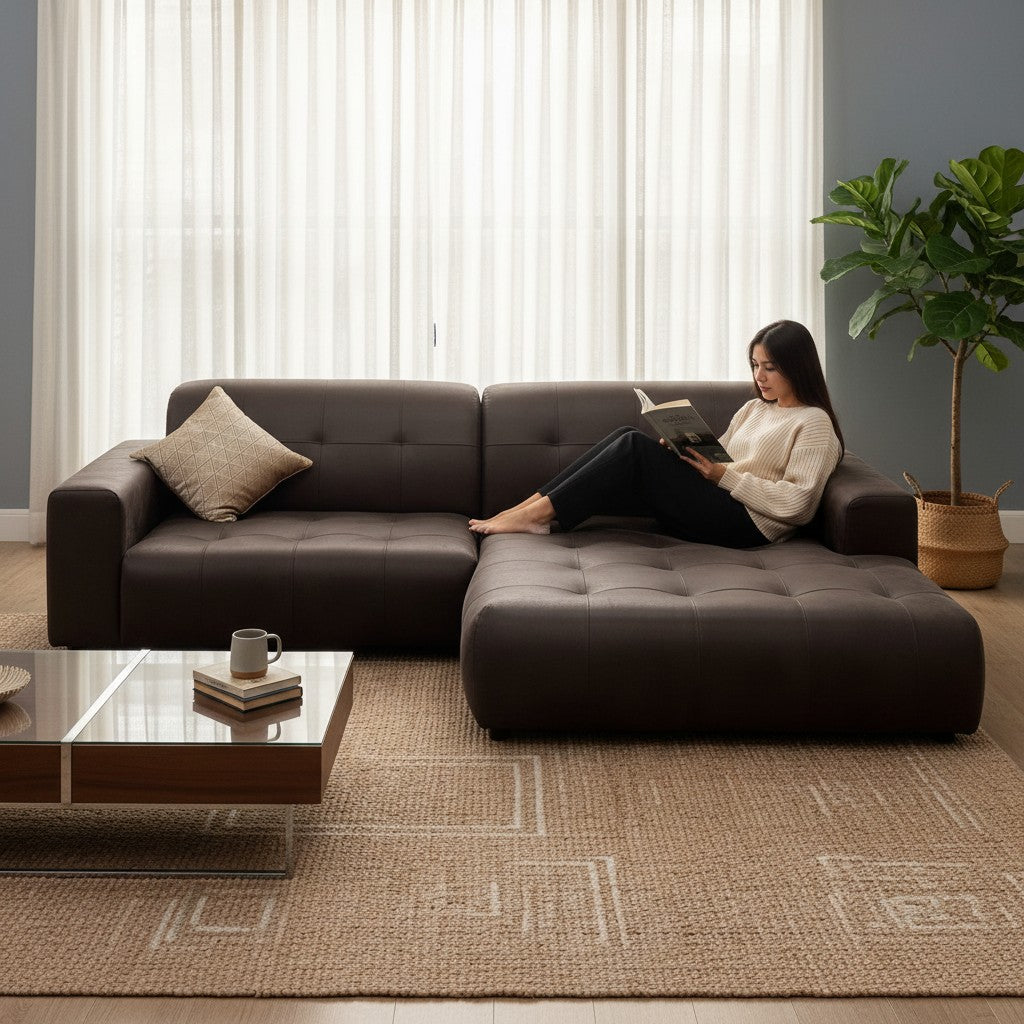Oslo Open 2 Piece Plan Sofa In Dark Suede (Bison Black) Velvet Fabric