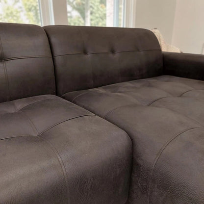 Oslo Open 2 Piece Plan Sofa In Dark Suede (Bison Black) Velvet Fabric