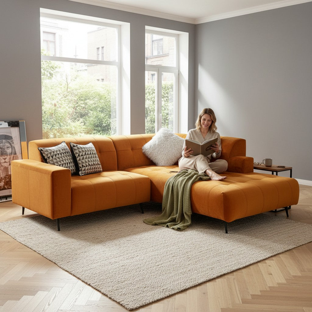 Oslo Open 2 Piece Plan Sofa In Emerald Green Velvet Fabric
