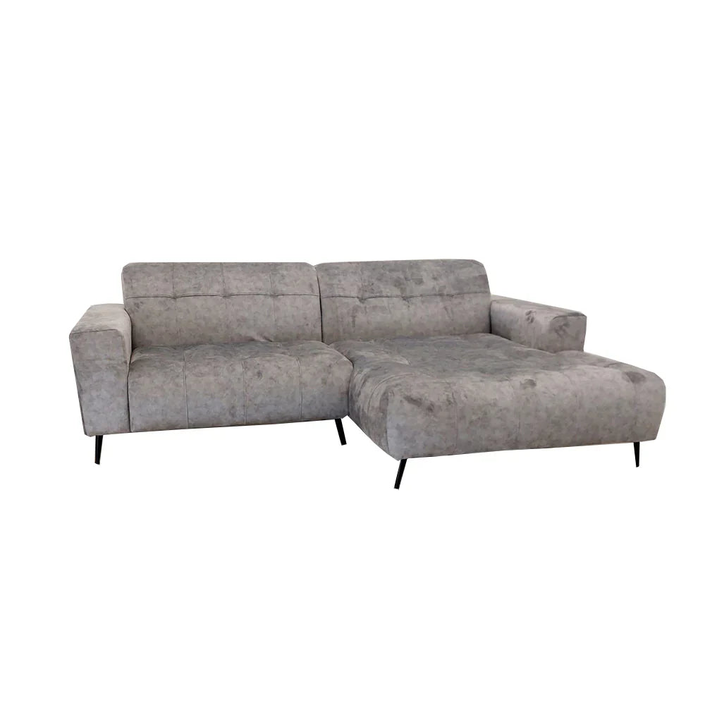 Oslo Open 2 Piece Plan Sofa In Silver Grey Velvet Fabric