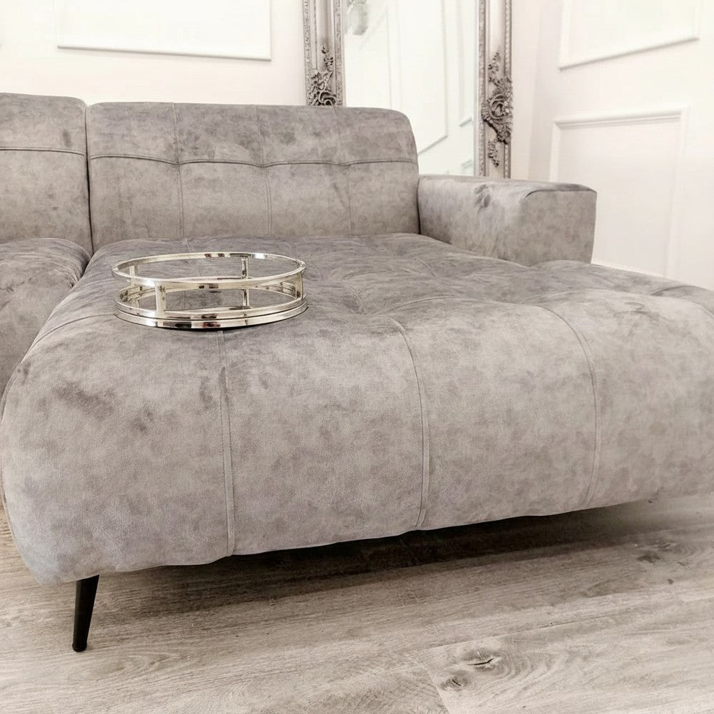 Oslo Open 2 Piece Plan Sofa In Steel Grey Velvet Fabric