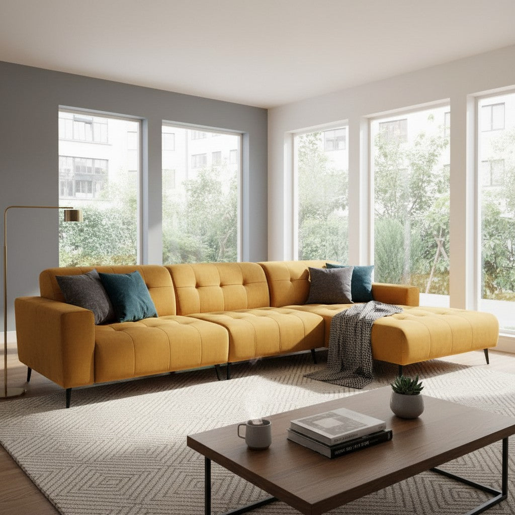 Oslo Open 3 Piece Plan Sofa In Marine Blue Velvet Fabric
