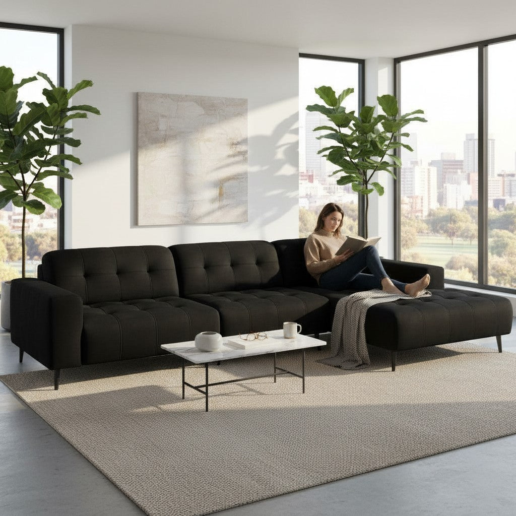 Oslo Open 3 Piece Plan Sofa In Emerald Green Velvet Fabric