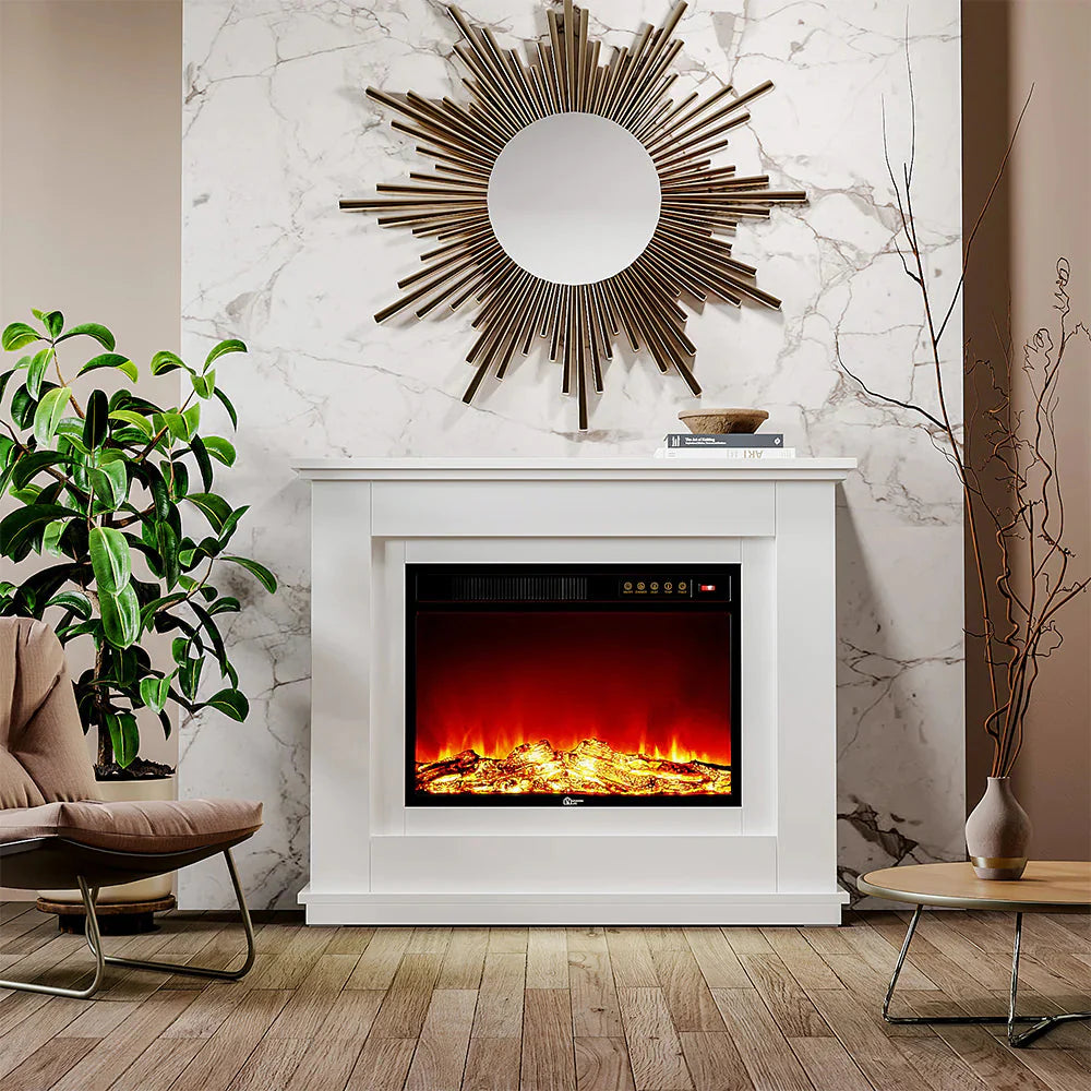 39 Inch Electric Freestanding Fireplaces White Wooden Mantel