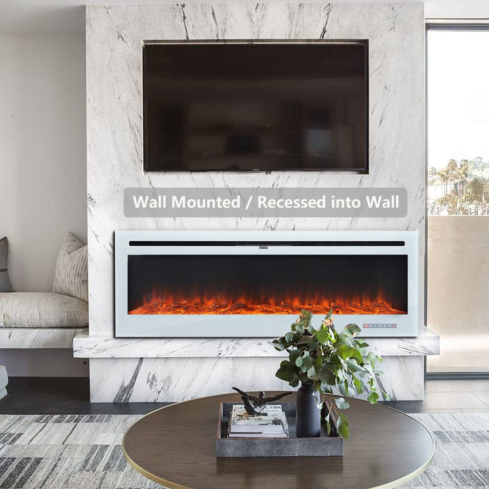 60 Inch Wall Mounted Fireplaces Recessed Fireplace 1800W White 5120BTU Electric Heaters