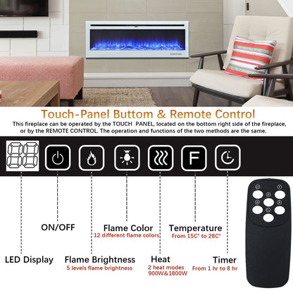 60 Inch Wall Mounted Fireplaces Recessed Fireplace 1800W White 5120BTU Electric Heaters