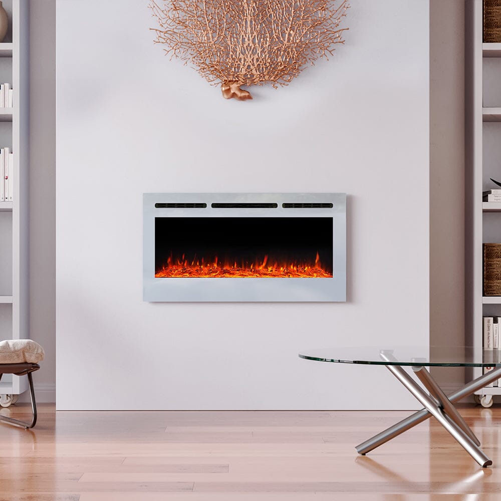 60 Inch Wall Mounted Fireplaces Recessed Fireplace 1800W White 5120BTU Electric Heaters