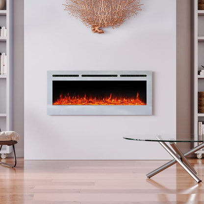 60 Inch Wall Mounted Fireplaces Recessed Fireplace 1800W White 5120BTU Electric Heaters