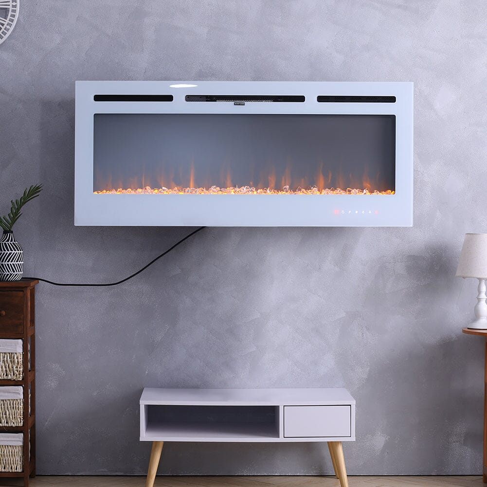 60 Inch Wall Mounted Fireplaces Recessed Fireplace 1800W White 5120BTU Electric Heaters