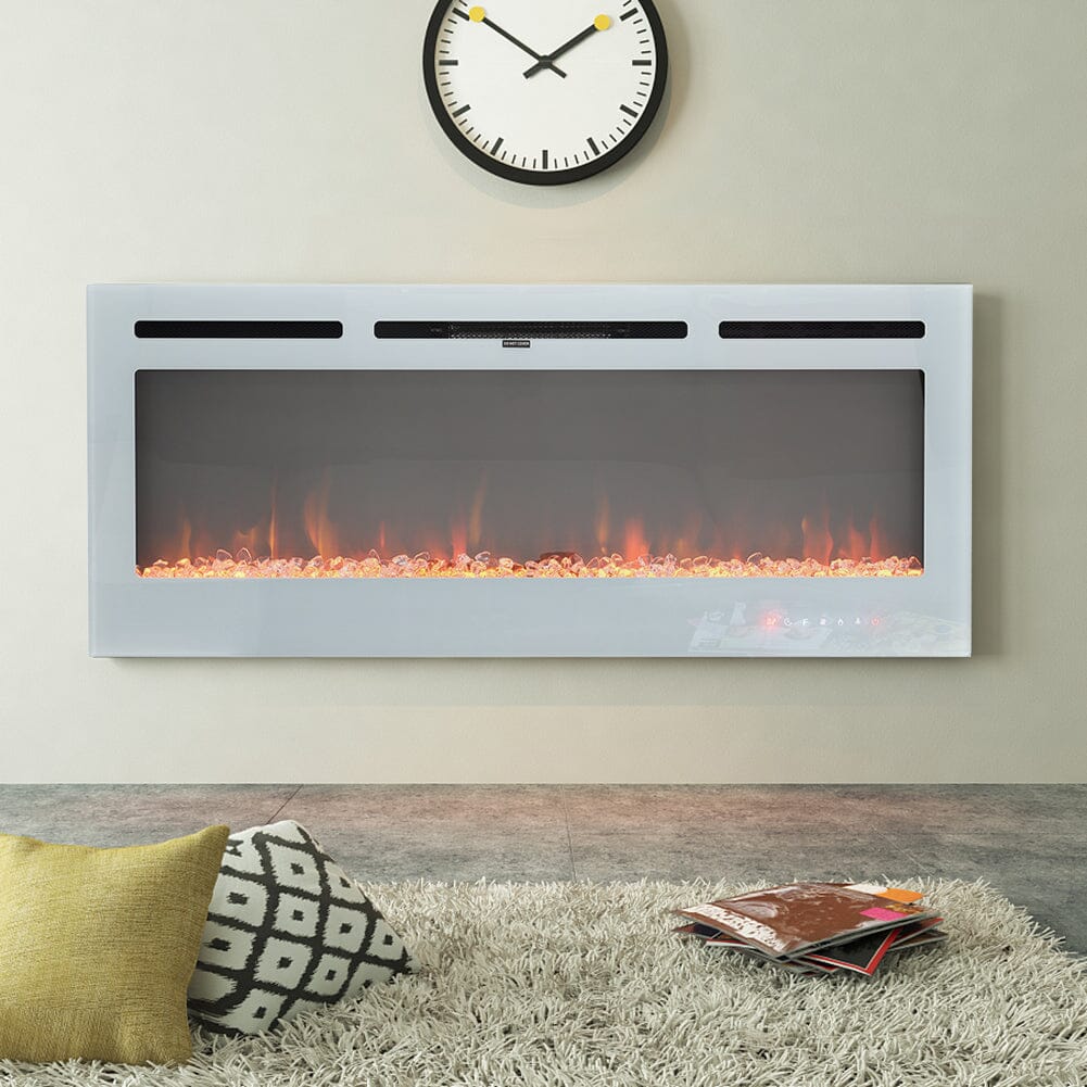 60 Inch Wall Mounted Fireplaces Recessed Fireplace 1800W White 5120BTU Electric Heaters