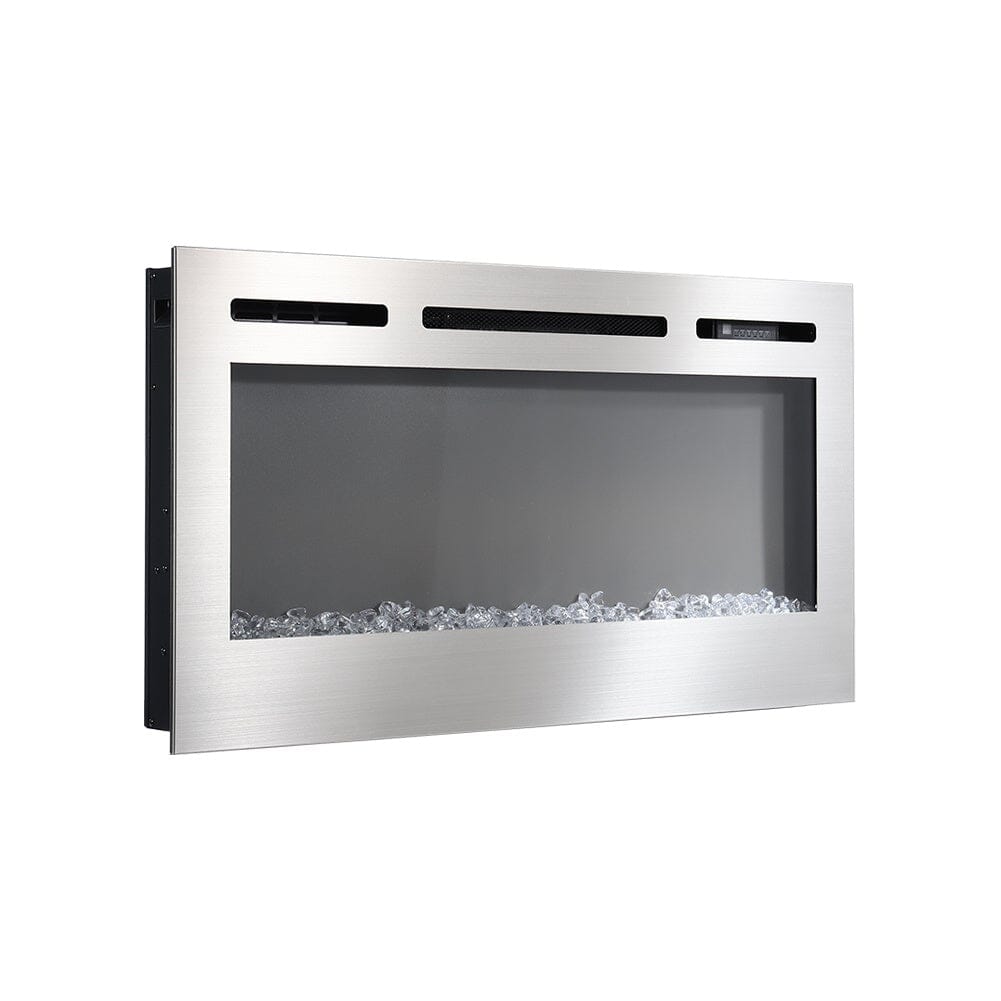 60 Inch Electric Fireplace Silver Recessed Fire with 12 LED Flame Colour