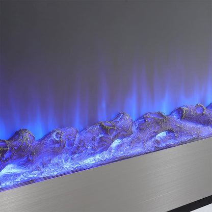60 Inch Electric Fireplace Silver Recessed Fire with 12 LED Flame Colour