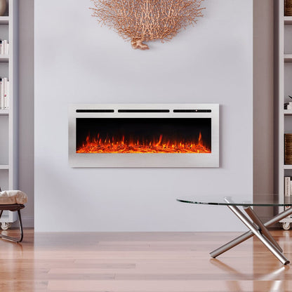 60 Inch Electric Fireplace Silver Recessed Fire with 12 LED Flame Colour