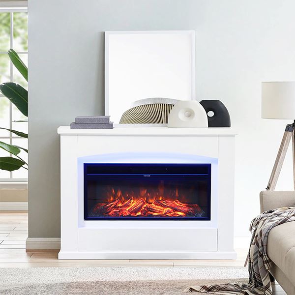 39/48 Inch White Electric Fireplace Suite 1800W with Ambient Light 1/7 LED Colours