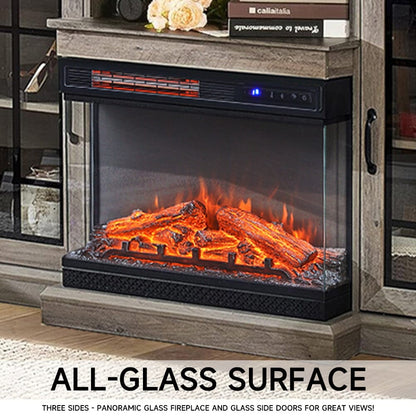 5000BTU Freestanding Fireplaces and Rustic Grey TV Stand 3-Sided Electric Fireplace With Remote Control Freestanding Fireplaces Living and Home 