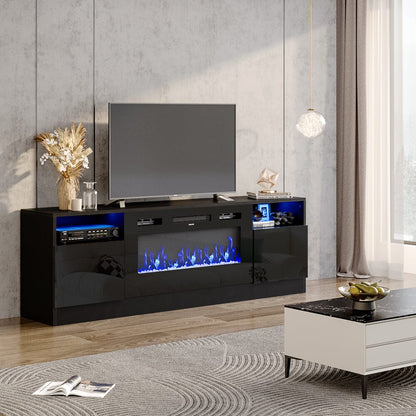 36 Inch Recessed Electric Fireplace TV Stand with Closed Storage