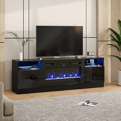36 Inch Recessed Electric Fireplace TV Stand with Closed Storage