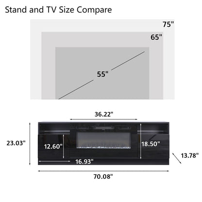 36 Inch Recessed Electric Fireplace TV Stand with Closed Storage