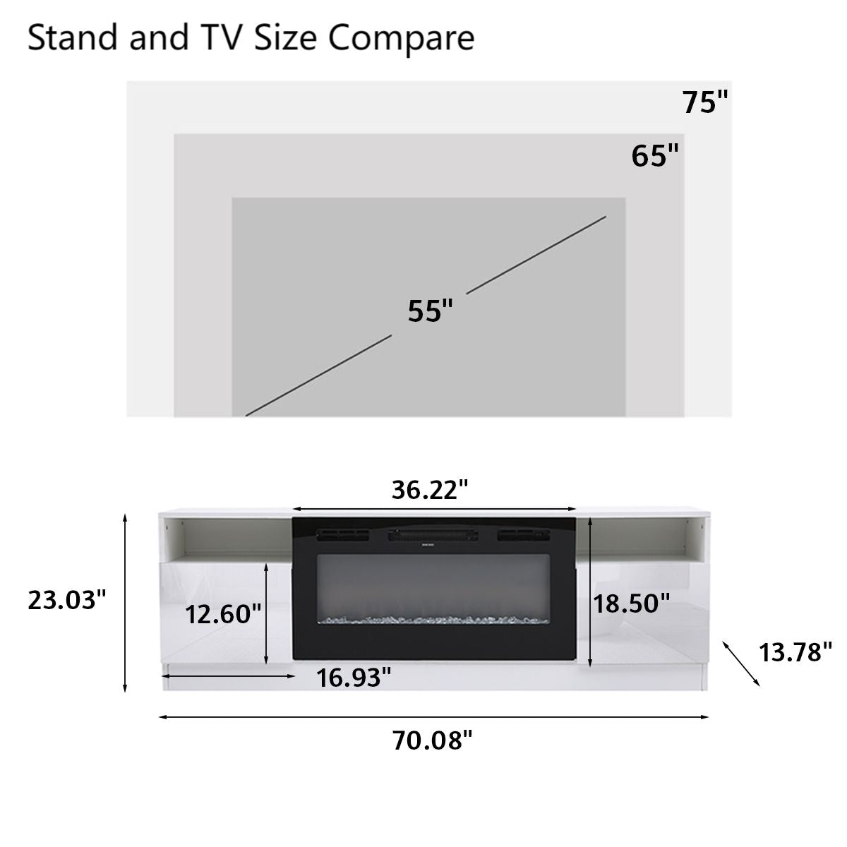 36 Inch Recessed Electric Fireplace TV Stand with Closed Storage