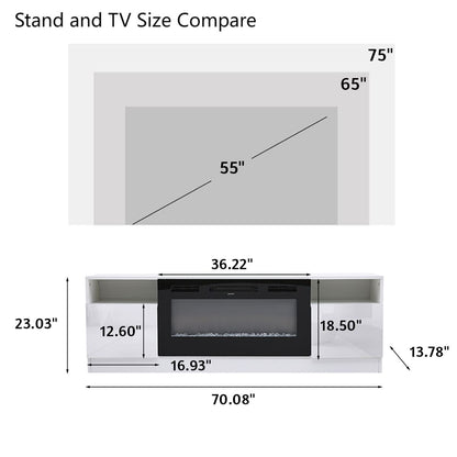 36 Inch Recessed Electric Fireplace TV Stand with Closed Storage