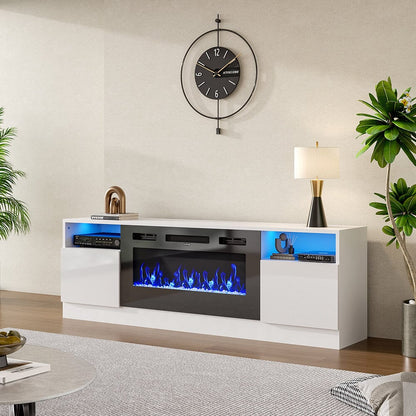 36 Inch Recessed Electric Fireplace TV Stand with Closed Storage