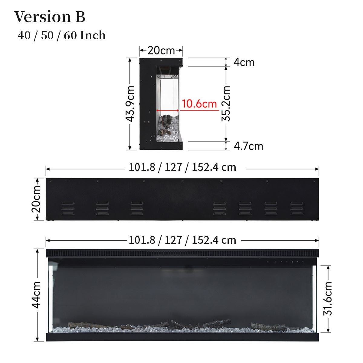 40/50/60/70-Inch 3-Sided Freestanding Electric Fireplace 12 Flame Colours and 5 Brightness Modes