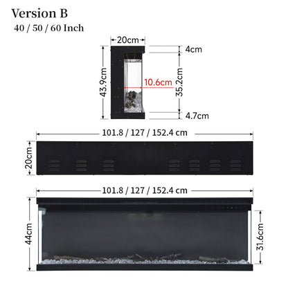 40/50/60/70-Inch 3-Sided Freestanding Electric Fireplace 12 Flame Colours and 5 Brightness Modes