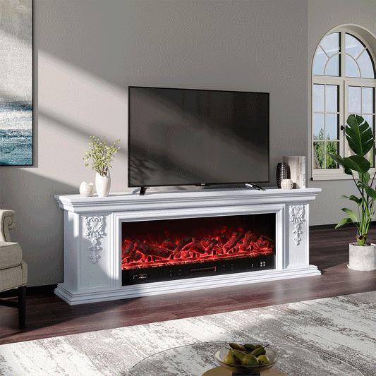 Smallbee Sophisticated White Freestanding Fireplace Mantel TV Stand with Electric Insert