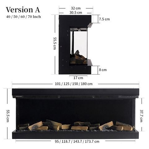 40/50/60/70-Inch 3-Sided Freestanding Electric Fireplace 12 Flame Colours and 5 Brightness Modes