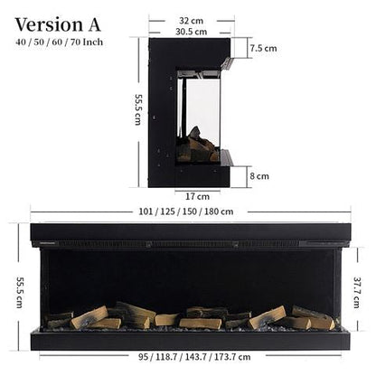 40/50/60/70-Inch 3-Sided Freestanding Electric Fireplace 12 Flame Colours and 5 Brightness Modes