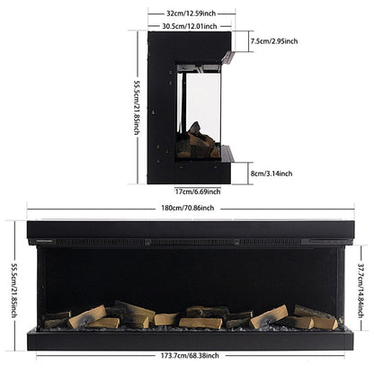 40/50/60/70-Inch 3-Sided Freestanding Electric Fireplace 12 Flame Colours and 5 Brightness Modes