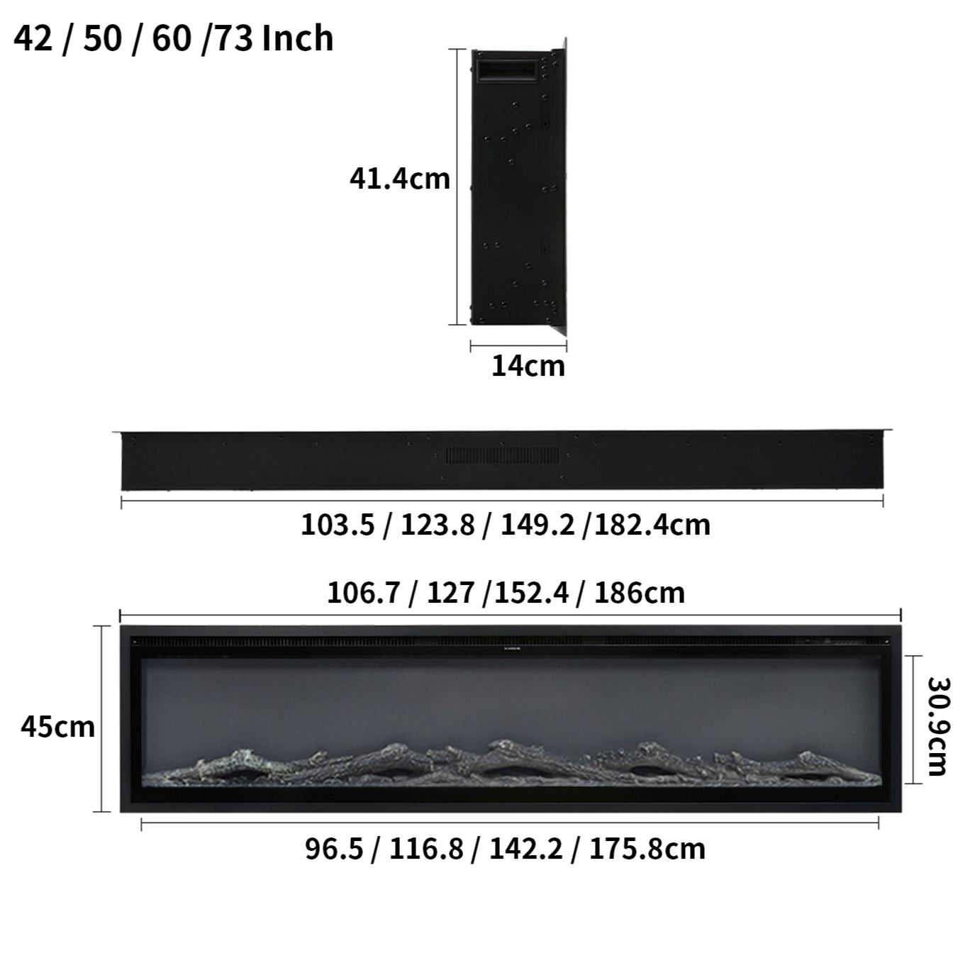 42/50/60/73 inch Electric Fire 12 Vibrant Flame Colours Electric Fireplace with Remote