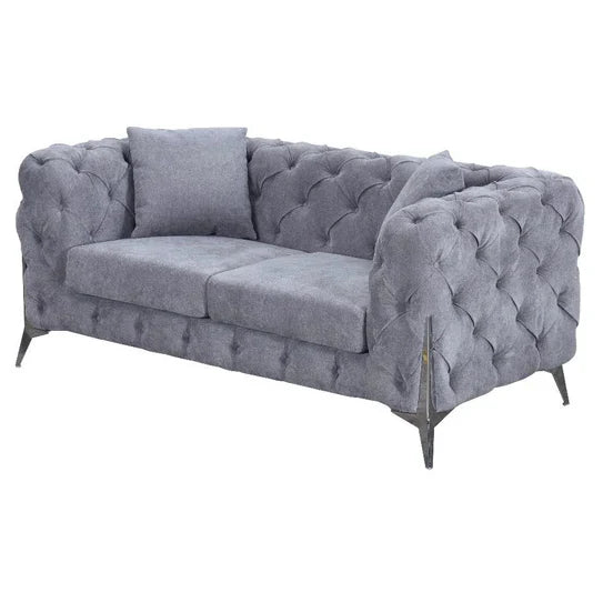 The Allegro Grey Plush Velvet Fabric Sofa 2 Seater