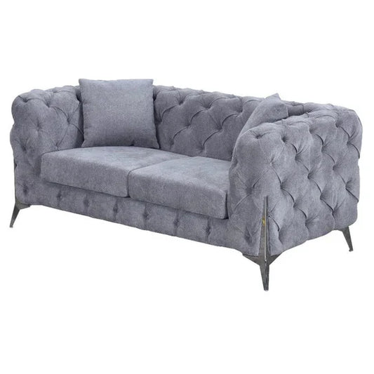 The Allegro Grey Plush Velvet Fabric Sofa 2 Seater