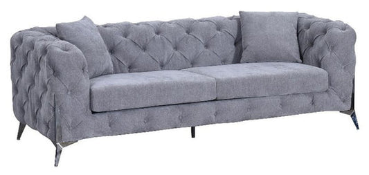 The Allegro Grey Plush Velvet Fabric Sofa 3 Seater