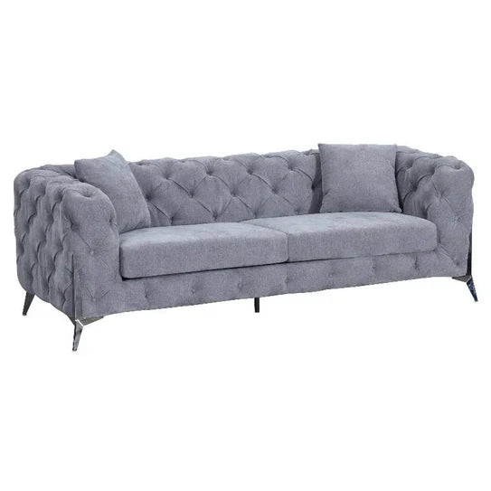 The Allegro Grey Plush Velvet Fabric Sofa 3 Seater