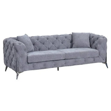 The Allegro Grey Plush Velvet Fabric Sofa 3 Seater