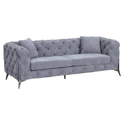 The Allegro Grey Plush Velvet Fabric Sofa 3 Seater