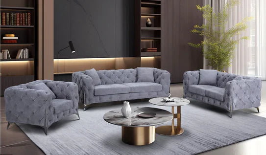 The Allegro Grey Plush Velvet Fabric Sofa 2 Seater