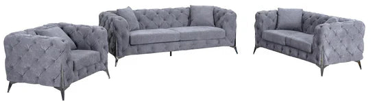 The Allegro Grey Plush Velvet Fabric Sofa 3 Seater
