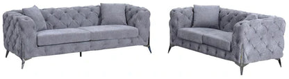 The Allegro Grey Plush Velvet Fabric Sofa 2 Seater