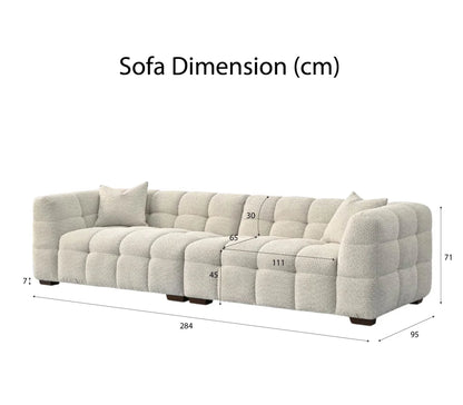 ALUXO Tribeca Bubble 4 Seater Large Sofa In Pearl Boucle Fabric